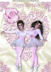 Beautiful Ballerinas on a Pink Ornate Heart with Rose A4