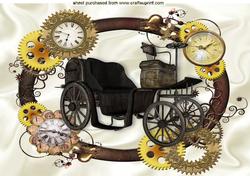 Steampunk Frame of Clocks and Old Vintage Car A4