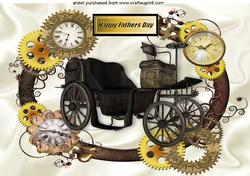 Steampunk Frame of Clocks with Vintage Car Fathers Day A4