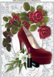 Diamond Frame with Red Shoe and Red Roses A4