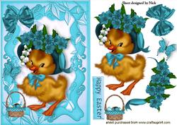 Easter Chick with Turq Easter Bonnet A5