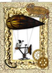 Steampunk Flying Blimp in Ornate Frame A4