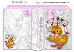 Easter Duckling with Pink Flowers Folded Book
