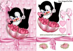 Little Bird with Umberella Filled with Hearts