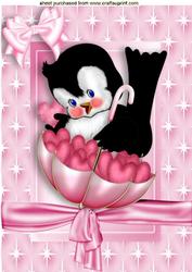 Little Birdie with Umberella Filled with Hearts A4