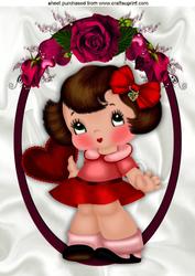 Sweet Little Girl with Hearts and Roses A4