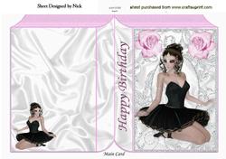 Pretty Ballerina in Black Dress with Pink Rose Folded Book