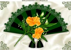 Green Lace Fan with Yellow Flowers A4
