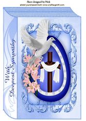 With Deep Sympathy, Cross in Blue with Flowers Folded Book