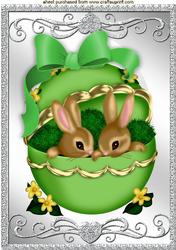 Easter Bunnies in a Green Egg with Bow A4