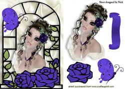 Pretty Lady with Purple Roses in Window Frame