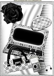 Ladies Laptop, Mp3 Player, Handbag with Black Rose A4