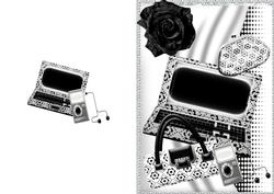 Ladies A5 Ready Fold Card, of Laptop, Mp3 Player with Rose