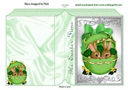 Easter Bunnies in Green Egg with Bow Folded Book