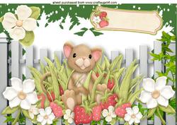 Cute Strawberry Mouse with Flowers A4