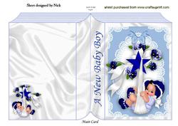 Sweet Baby Boy in Lace Frame on Folded Book