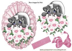 Cute Little Skunk on a Doilie with Flowers