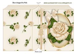 Cream Roses in Oval Frame with Bow Folded Book