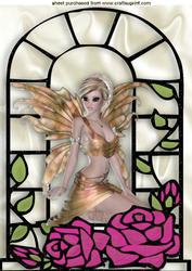 Beautiful Fairie with Pink Roses in Window Frame A4