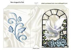 Beautiful White Dove with Pale Blue Roses on a Folded Book