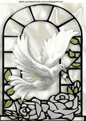 White Dove with Silver Roses in a Window Frame A4