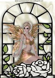 Pretty Fairy with White Roses in Window Frame A4