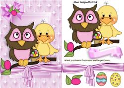 Little Owl and Easter Chick in Star Frame with Bow