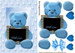 Little Blue Love Bear with Hearts in Star Frame