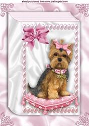 Yorkshire Terrier on a Cushion in Lace Frame Folded Book A4