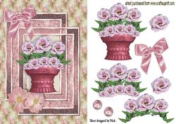 Hand Painted Pink Prairie Roses in a Vase with Bow