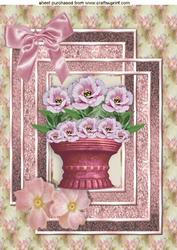 Hand Painted Pink Prairie Roses in a Vase with Bow A4