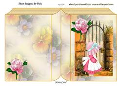 Little Bonnet Girl with Garden Gate Pink Rose Folded Book