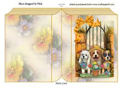 Trio of Gardening Pooches on a Folded Book