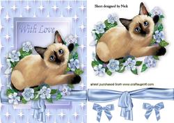 Siamese Cat with Flowers and Bows in Star Frame