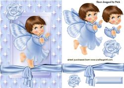 Litle Angel with Blue Rose in Star Frame