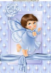 Little Angel with Blue Rose in Star Frame A4