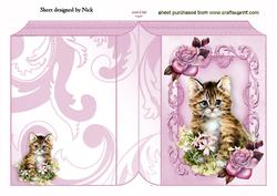 Little Kitten with Roses in Ornate Frame Folded Book