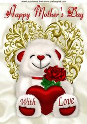 Mothers Day with Love Cuddly White Teddy on a Heart A4