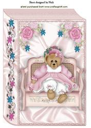 Teddy in Pretty Bonnet with Flowers on a Bench A4 Book