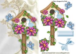 Bird House with Pretty Blue Birds and Bow