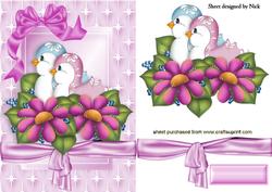 Little Birds with Flowers and Bow in Star Frame