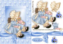 Cute Little Bonnet Girl with Her Doll in Star Frame