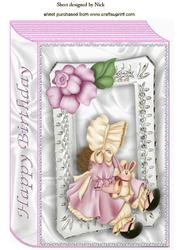 Little Bonnet Girl with Pink Rose Folded Book A4