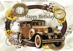 Nostalgia Vintage Car with Steampunk Clock Frame A4