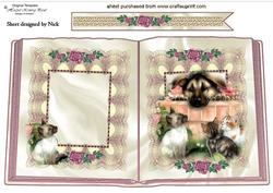 Cute Puppy with Kittens and Roses Open Book A4