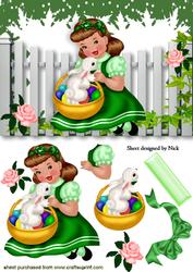 Little Girl with Easter Bunny in a Basket