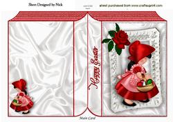 Little Girl in Red Bonnet and Red Rose Folded Book