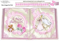 Baby Girl with Stork Bootees and Bear Open Book A4