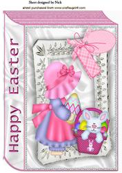 Bonnet Girl with Bunny and Easter Eggs, Folded Book A4