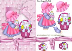 Bonnet Girl with Easter Bunny in Star Frame